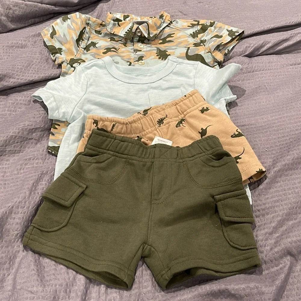 4 Piece 2 Matching sets Dinosaur Print Boy 12 M
